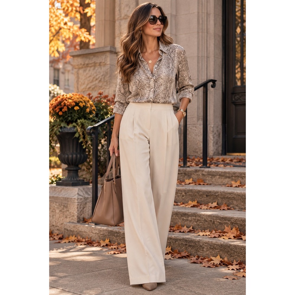 MNG Suit Mango Women's M Snakeskin Print Button Down Blouse Long Sleeve
